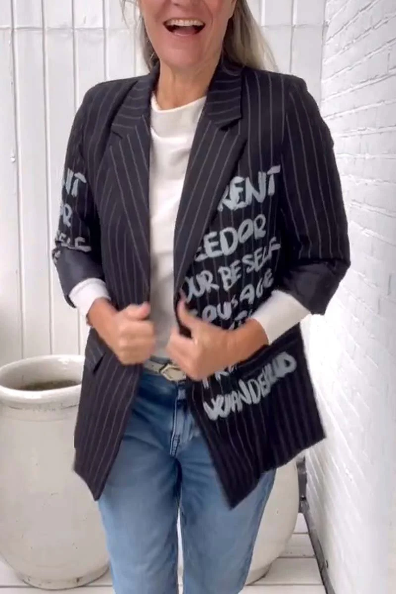 Women's striped letter print blazer