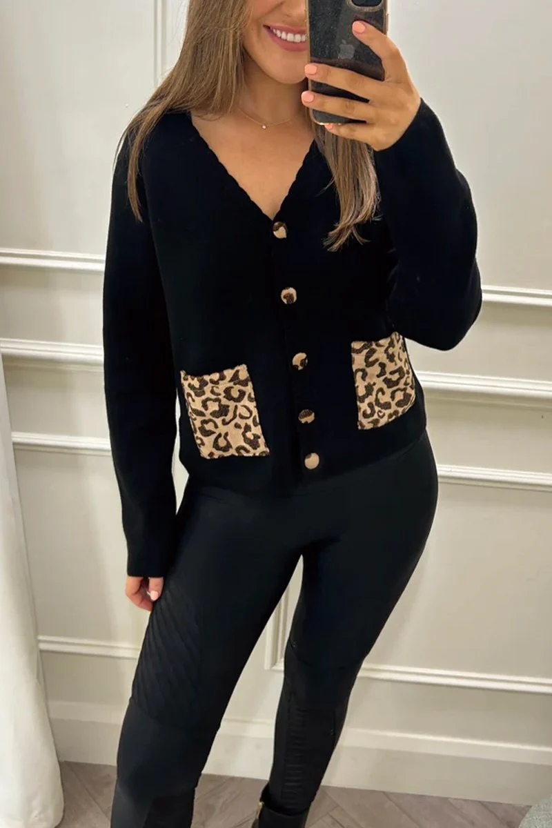 Women's Leopard Pocket Knit Cardigan